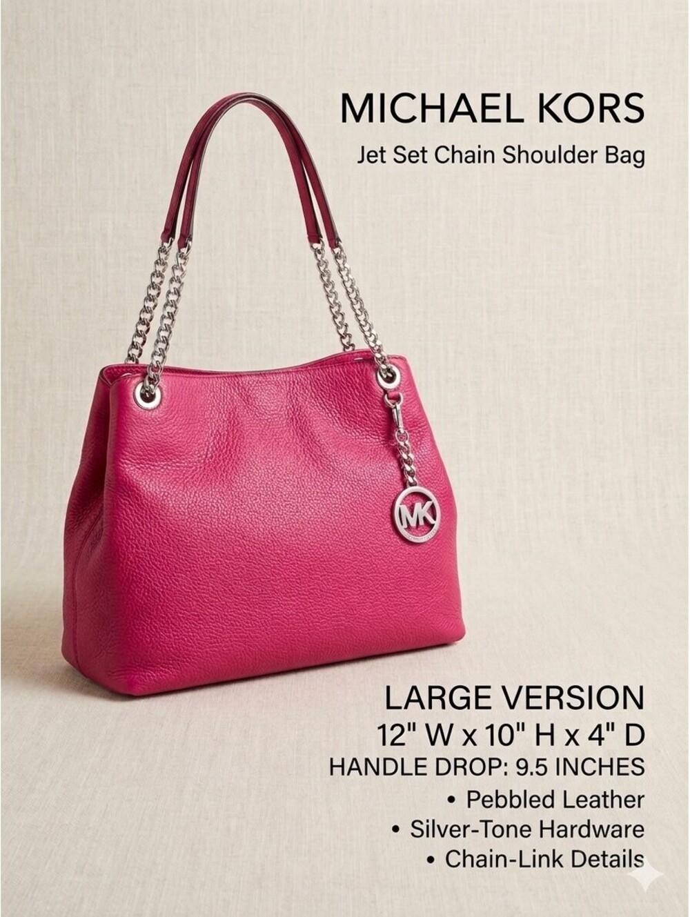 Michael Kors Jet Set Large Chain Shoulder Bag – Fuchsia Pink Leather